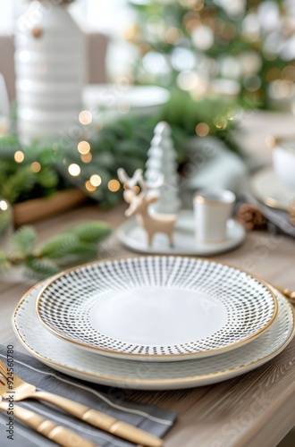 Beautifully Set Table for a Festive Dinner With Candles and Holiday Decor