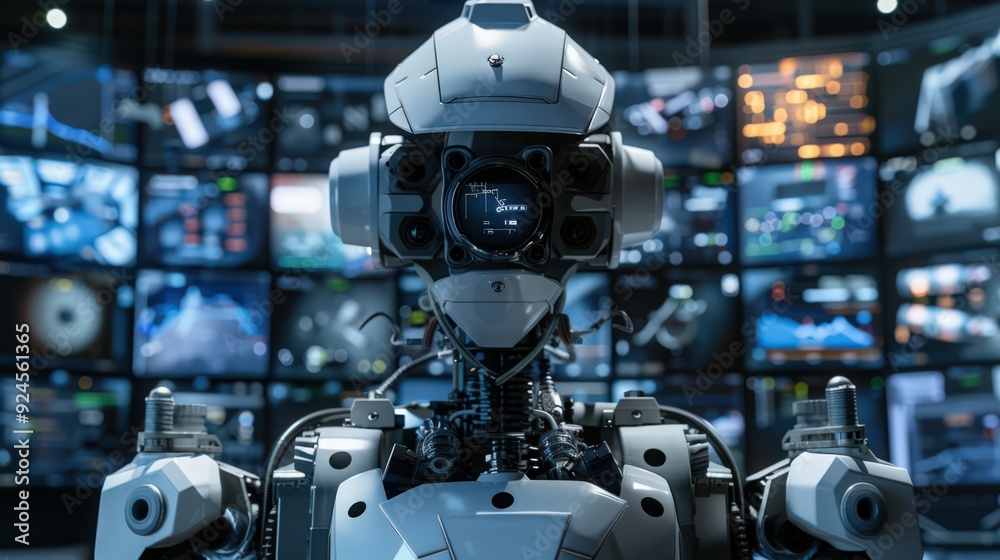 Illustration of a teleoperated robot, highlighting the remote control system, cameras, and sensors used for operation from a distance Illustration of a teleoperated robot, highlighting the remote control system, cameras, and sensors used for operation from a distance