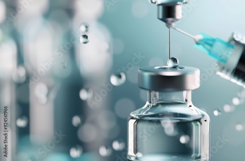Close-Up of Vaccine Vial With Needle Preparing for Injection in Modern Clinic...