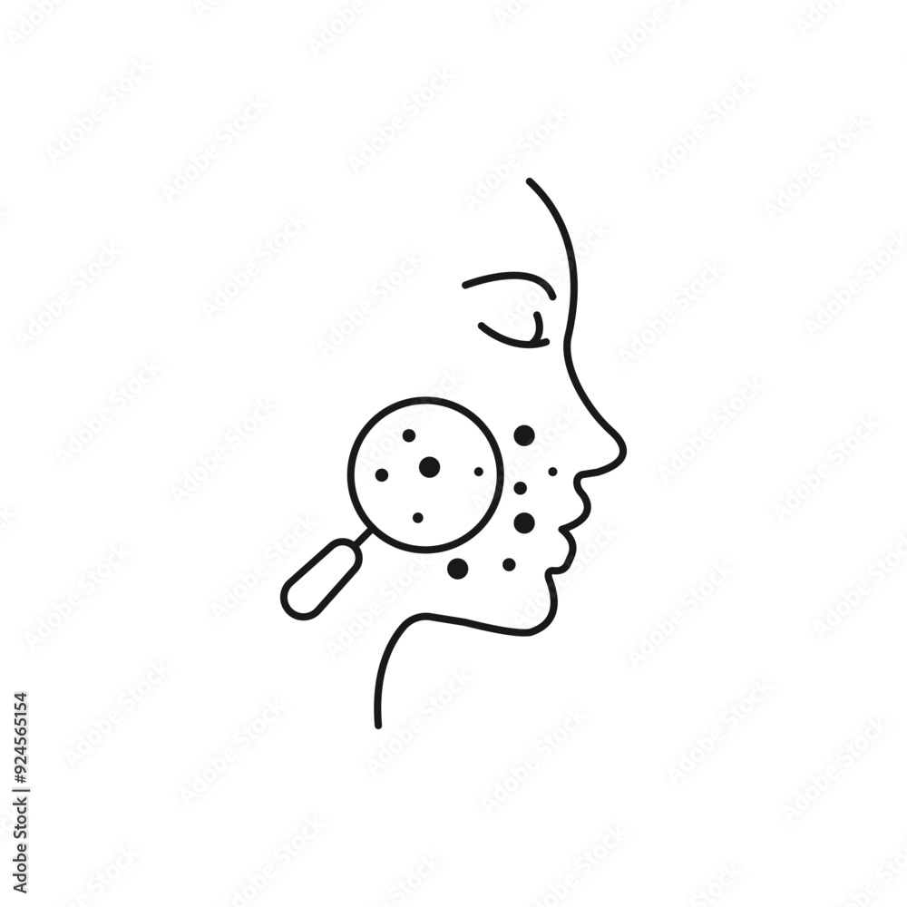 acne on skin face icon, pimple inflammation, dermatology or skincare, block pores problem, clean dermis, wrinkle mask, thin line symbol on white background acne on skin face icon, pimple inflammation, dermatology or skincare, block pores problem, clean dermis, wrinkle mask, thin line symbol on white background