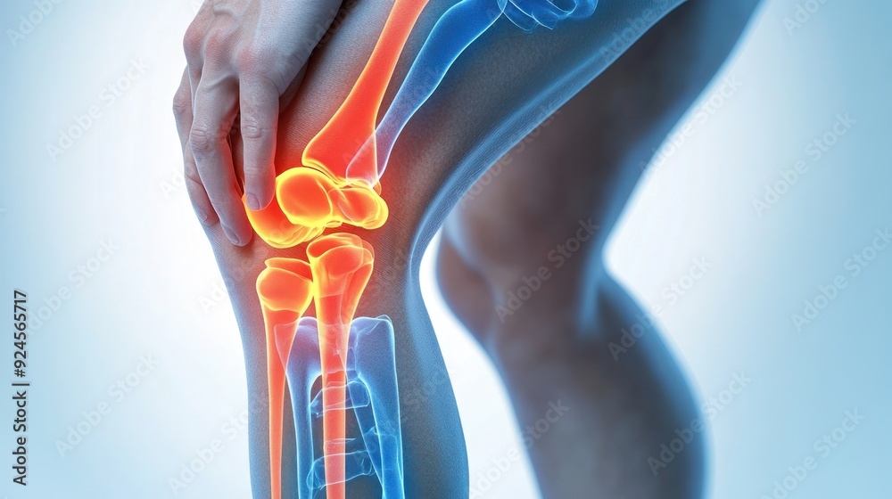 Illustration of knee pain with highlighted joint area.