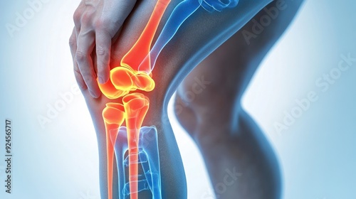 Obraz na płótnie Illustration of knee pain with highlighted joint area. w salonie