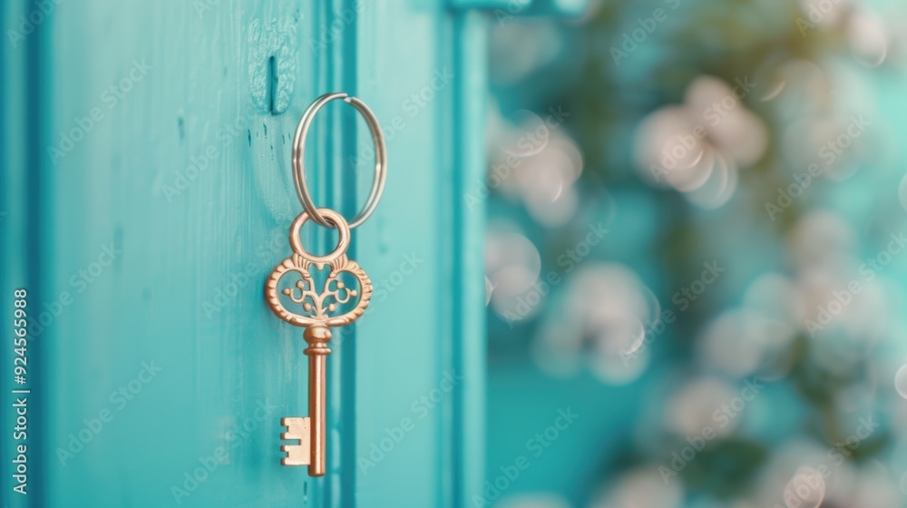 A detailed shot of a key hanging from a lock on a door, highlighting the key's intricate design and the lock's functionality. A detailed shot of a key hanging from a lock on a door, highlighting the key's intricate design and the lock's functionality.