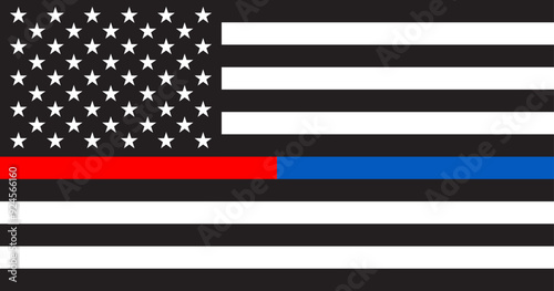 First Responder USA. Thin Blue and Red Line Embroidered U.S. American Flag  Emergency Medical Responder