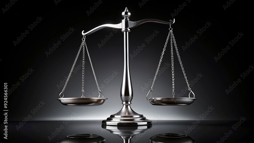 A delicate silver balance scale rests on a sleek, dark background, symbolizing fairness, justice, and harmony, with subtle light reflections highlighting its curves. A delicate silver balance scale rests on a sleek, dark background, symbolizing fairness, justice, and harmony, with subtle light reflections highlighting its curves.
