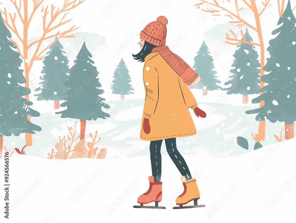 Child skates in the winter simple illustration. AI generated Child skates in the winter simple illustration. AI generated