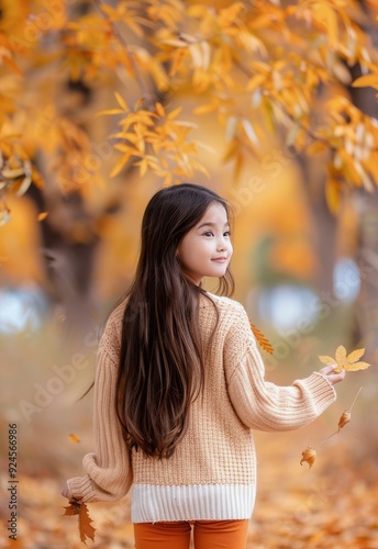 Child Walking Through Autumn Forest Amid Falling Leaves