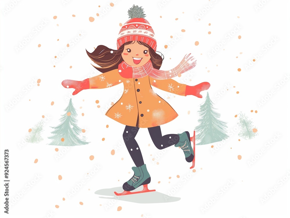 Child skates in the winter simple illustration. AI generated Child skates in the winter simple illustration. AI generated