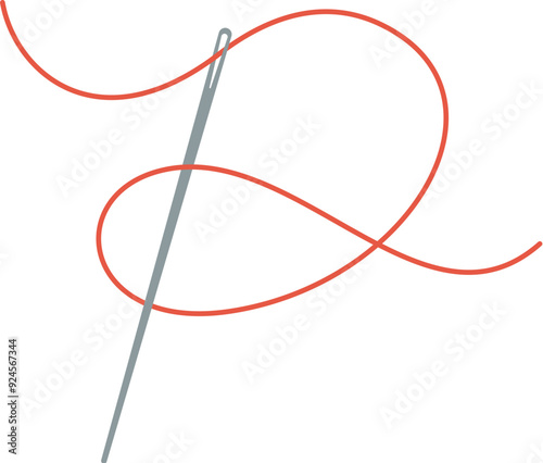 Tailor thread and needle icon, flat sewing craft decoration design, cartoon dressmaking supplies object, hand drawn embroidery tool illustration, doodle tailor accessories element,