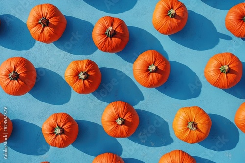 Thanksgiving pumpkins on a blue background. Generative Ai