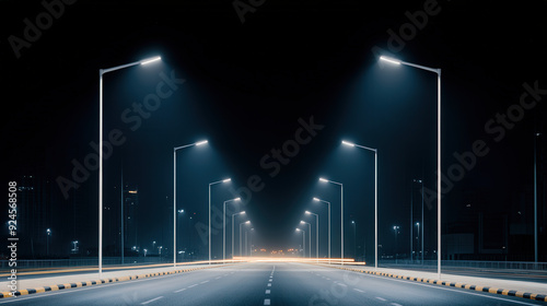 LED lighting illuminating a city street at night, energy efficiency, urban sustainability