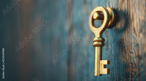 Wallpaper Mural Macro shot of a brass key entering a keyhole in a rustic wooden door, highlighting the concept of access and security. Torontodigital.ca