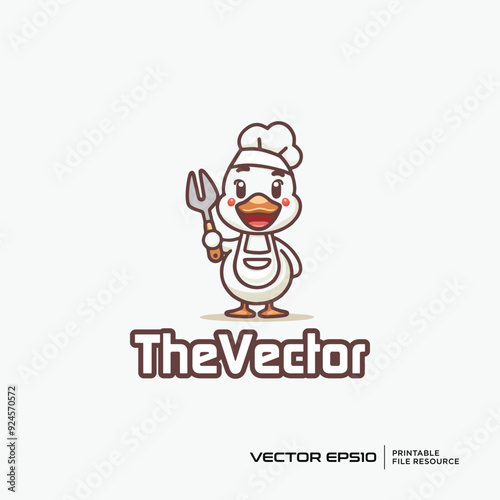 Cute duck chef mascot, vector, logo, character, cartoon, illustration, eps10