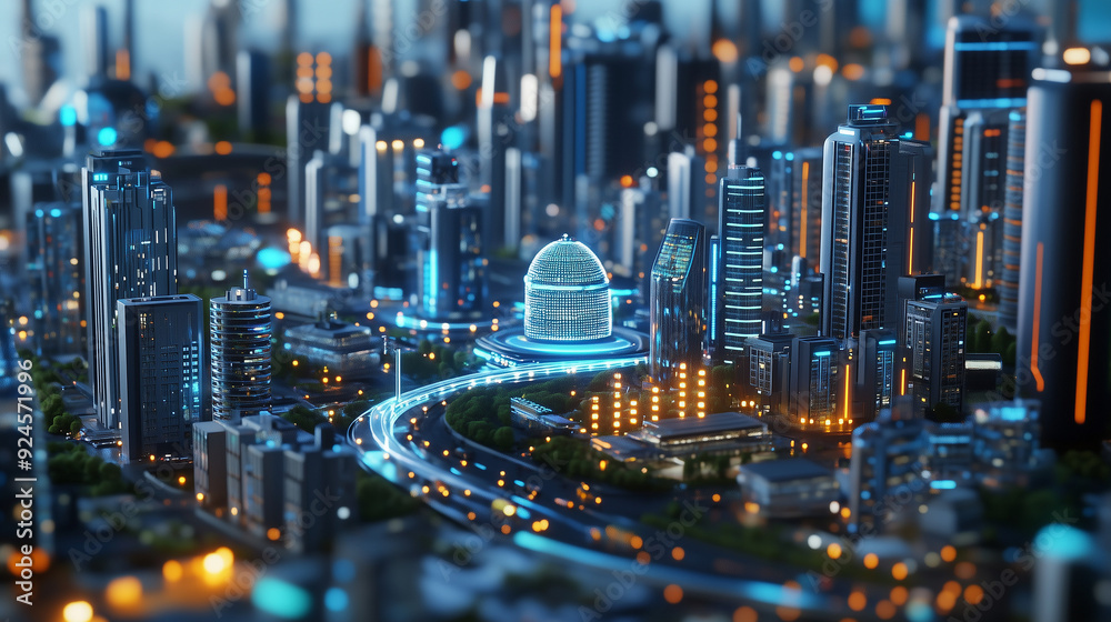 Naklejka premium AI-Driven Smart City System with Integrated Sensors and Data Analytics for Efficient Urban Management and Real-Time Monitoring