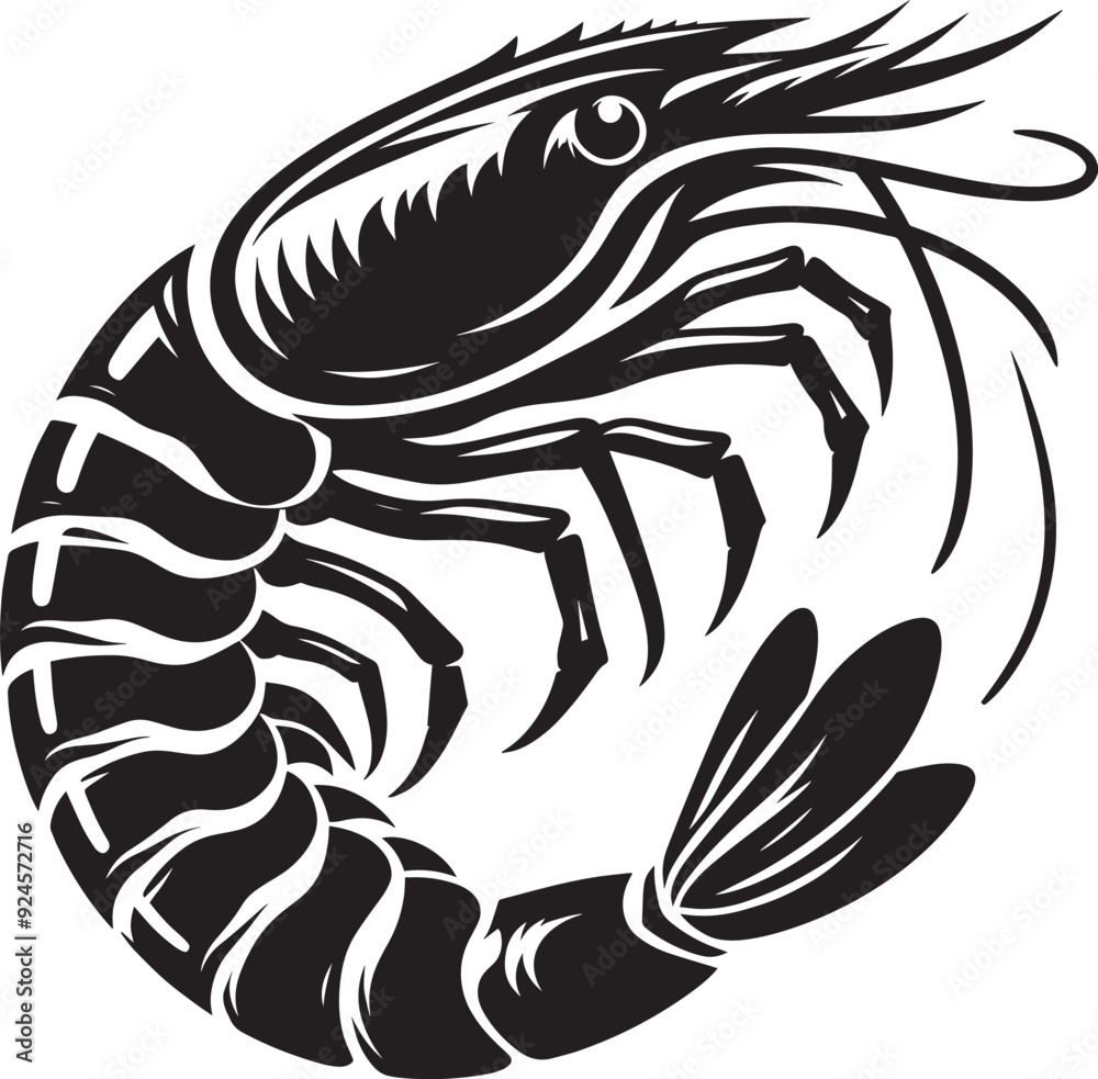 Obraz premium Shrimp Silhouette isolated on white background Minimalist crayfish vector shape