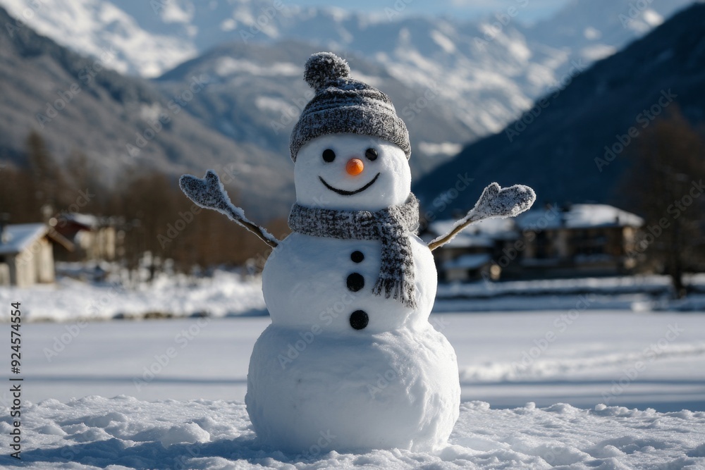 Obraz premium A snowman in the winter landscape