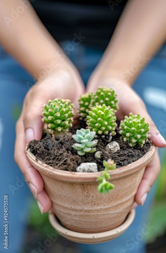 Planting Succulents in Terra Cotta Pots at a Home Garden During Late Afternoon