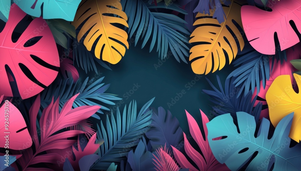Tropical Leaf Border with Dark Background Tropical Leaf Border with Dark Background