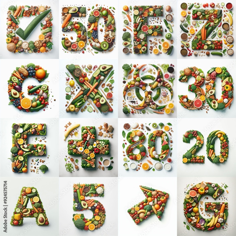 Naklejka premium Healthy food Lettering Typeface. AI generated illustration