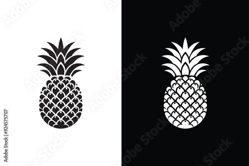 Pineapple tropical fruits isolated on white black background. Pineapple fruit icon.