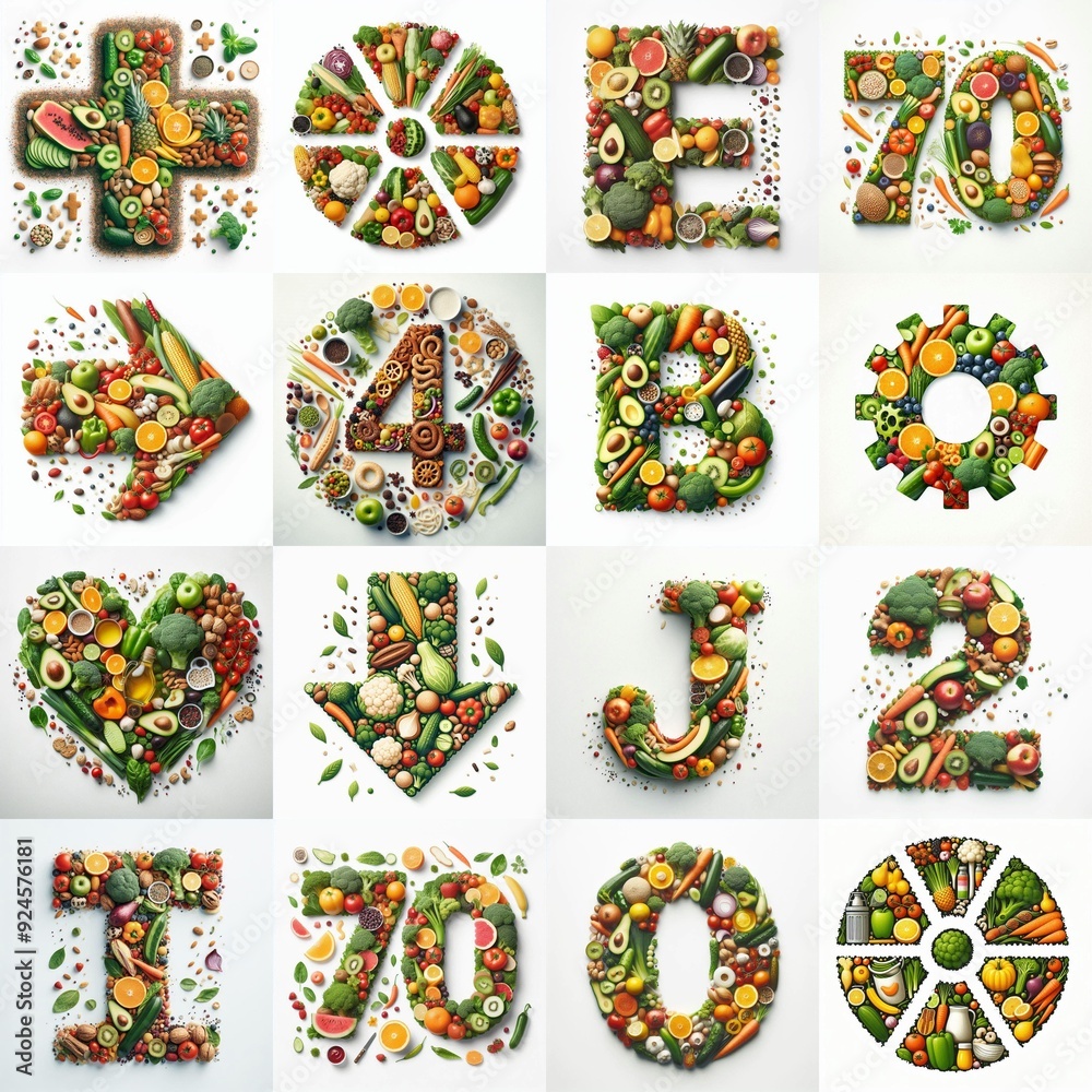 Naklejka premium Healthy food Lettering Typeface. AI generated illustration