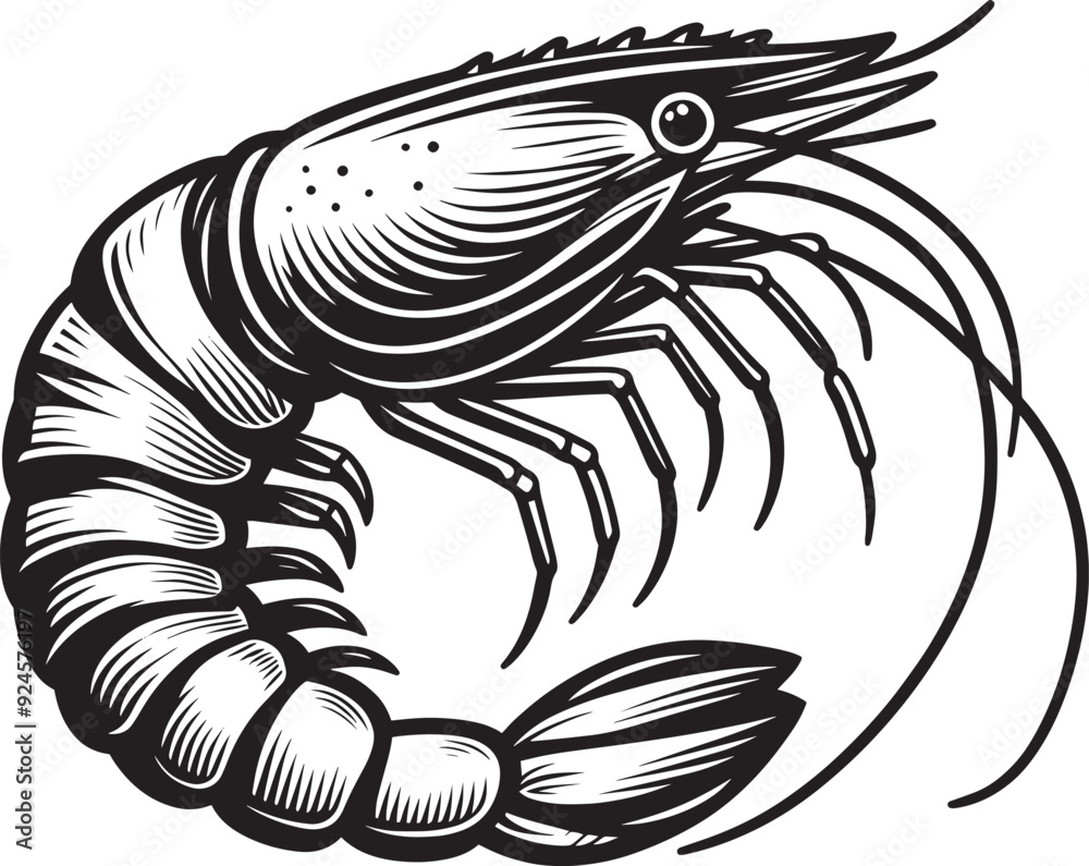 Shrimp Silhouette isolated on white background Minimalist crayfish vector shape Shrimp Silhouette isolated on white background Minimalist crayfish vector shape
