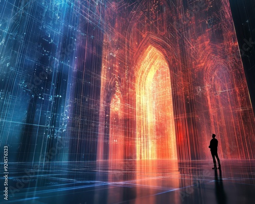 Developer designing an intricate digital cathedral, with code as the foundation and architecture as the structure, programming, sacred digital creation photo