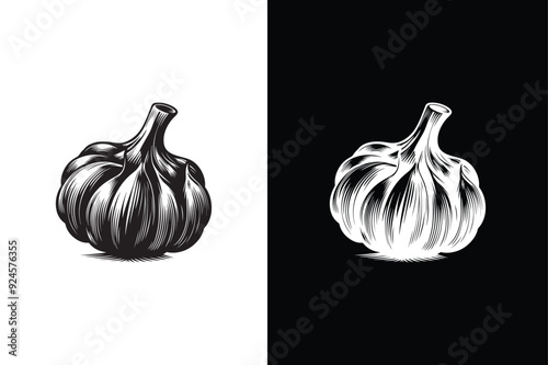 Garlic logo Isolated garlic on white black background. Garlic icon silhouette Simple illustration.