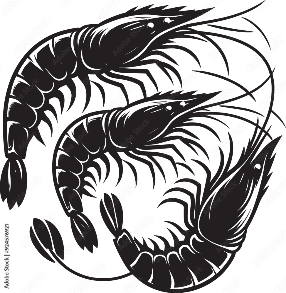 Shrimp Silhouette isolated on white background Minimalist crayfish vector shape Shrimp Silhouette isolated on white background Minimalist crayfish vector shape