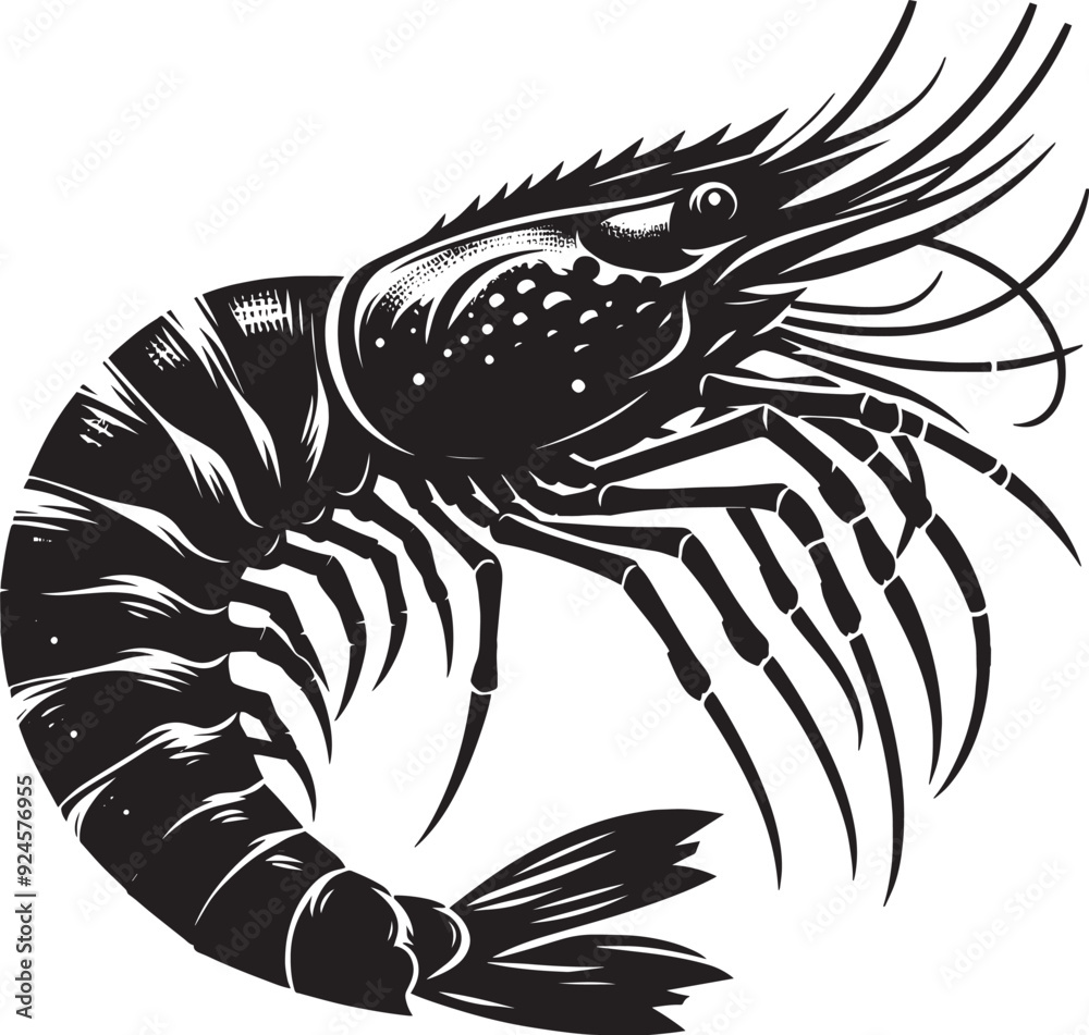 Shrimp Silhouette isolated on white background Minimalist crayfish vector shape