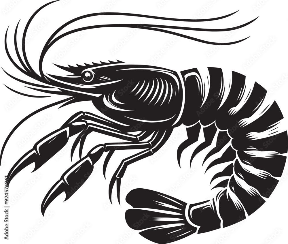 Shrimp Silhouette isolated on white background Minimalist crayfish vector shape Shrimp Silhouette isolated on white background Minimalist crayfish vector shape