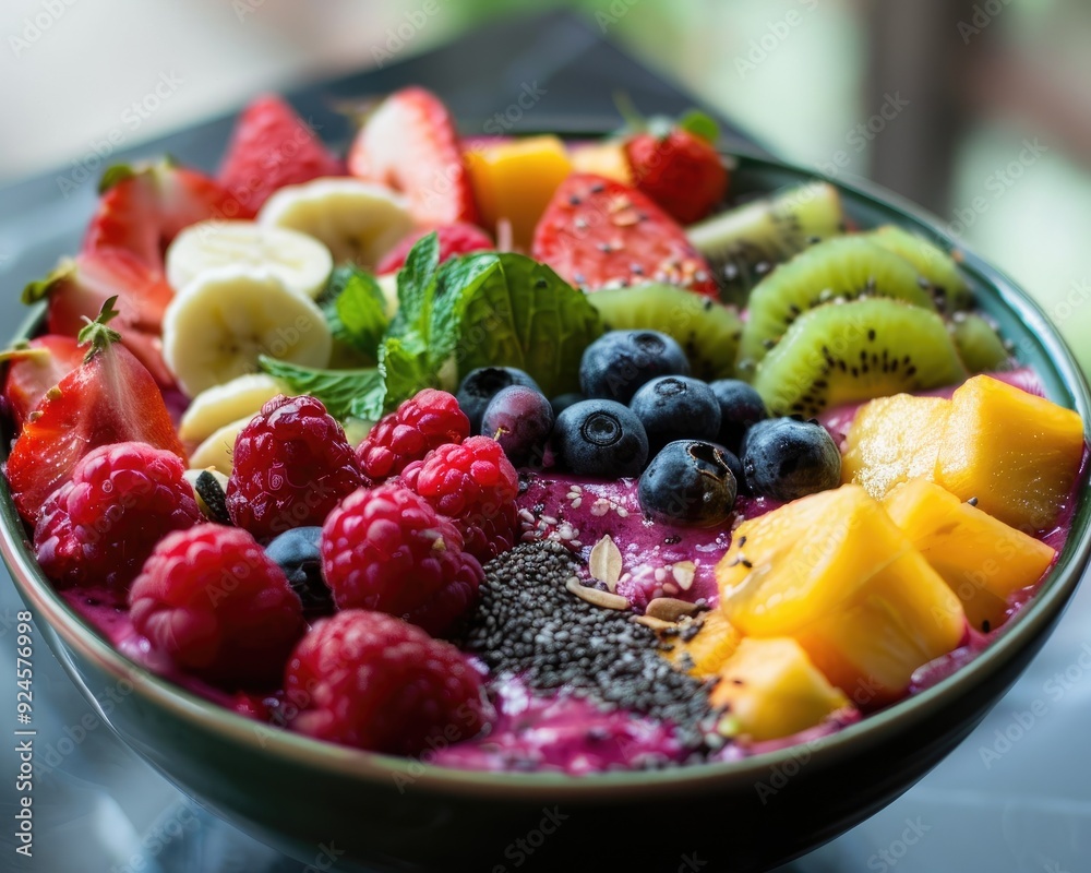 Acai bowl topped with fruits and superfoods vibrant and healthy Acai bowl topped with fruits and superfoods vibrant and healthy
