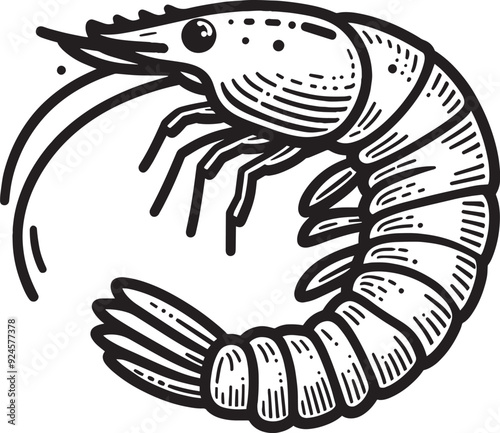 Shrimp Silhouette isolated on white background Minimalist crayfish vector shape