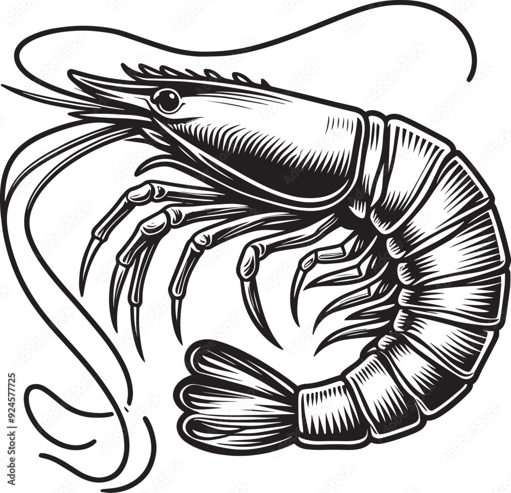 Shrimp Silhouette isolated on white background Minimalist crayfish vector shape Shrimp Silhouette isolated on white background Minimalist crayfish vector shape