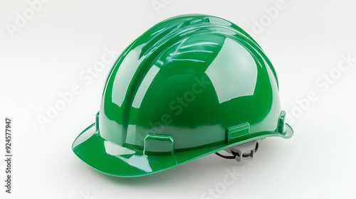 Single green protective helmet isolated on a white background