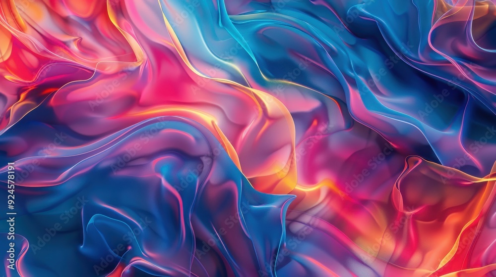 Obraz premium Vibrant abstract background featuring flowing colors in red, blue, and orange. Ideal for modern design projects and wallpapers.