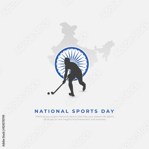 National Sports Day India - 29 August. Sports Day Poster and Flyer Template with India Map and Athlete Vector Illustration
