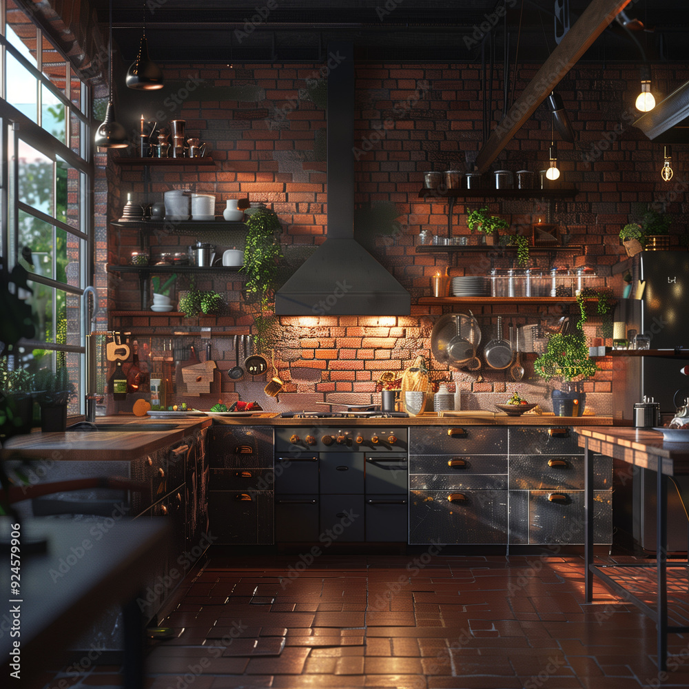 Kitchen room, Modern, realistic Kitchen room, Modern, realistic