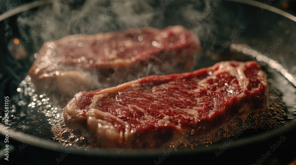 Sizzling Sliced Steak on Stove Sizzling Sliced Steak on Stove
