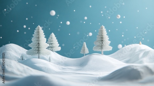Miniature Winter Wonderland with Snowy Hills and Trees
