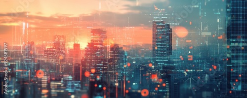 Wallpaper Mural Urban AI Recognition: Futuristic Cityscape with Digital Signature Buildings Torontodigital.ca