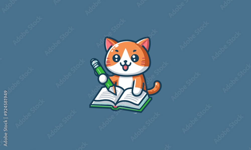 character cartoon cat writing on book vector mascot design character cartoon cat writing on book vector mascot design