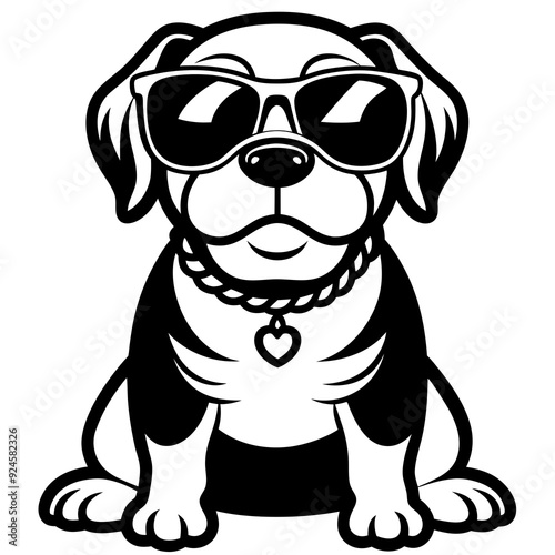 cute dog wearing sunglasses vector,dog silhouette