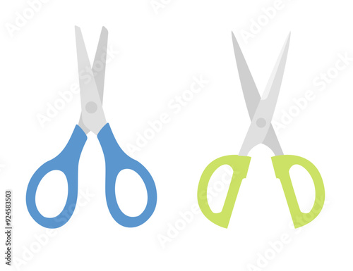 Scissors set cartoon illustration in flat style. Office and school supplies. Isolated on white.