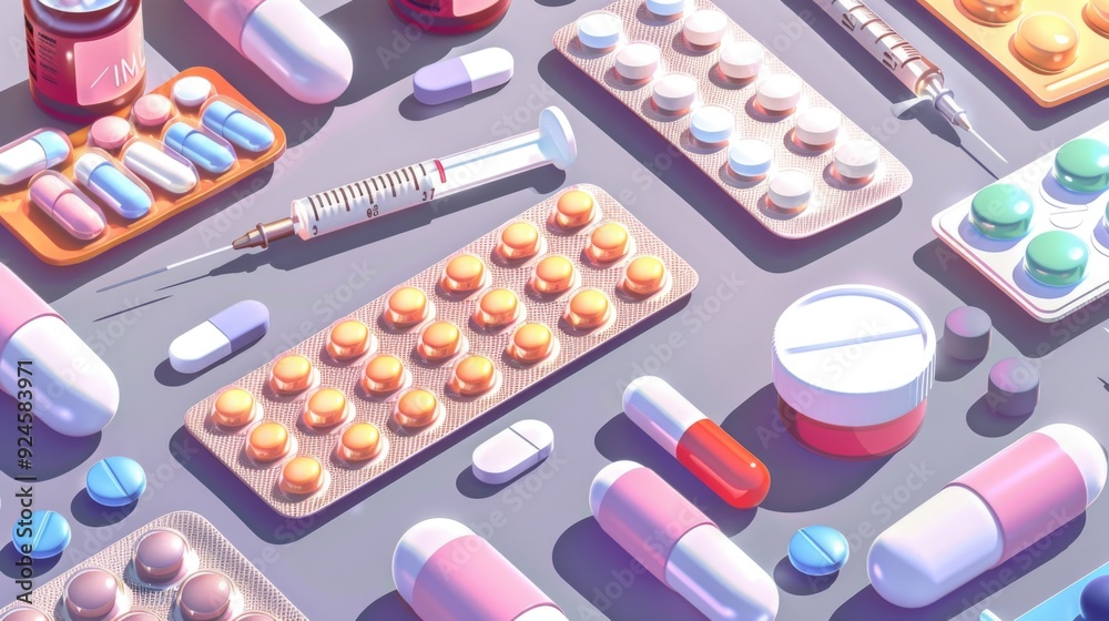 A pill box and a syringe sit on a table, ready for use A pill box and a syringe sit on a table, ready for use