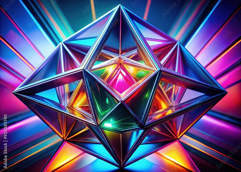Geometric Prism: Sharp Angles, Neon Colors, Kaleidoscopic, Metallic, Abstract Geometric Prism: Sharp Angles, Neon Colors, Kaleidoscopic, Metallic, Abstract