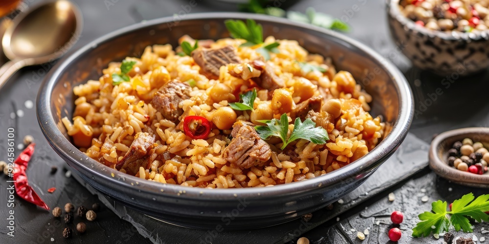 Turkish Rice Pilaf with Meat and Chickpeas Traditional Delight known as Etli Nohutlu Pilav Turkish Rice Pilaf with Meat and Chickpeas Traditional Delight known as Etli Nohutlu Pilav
