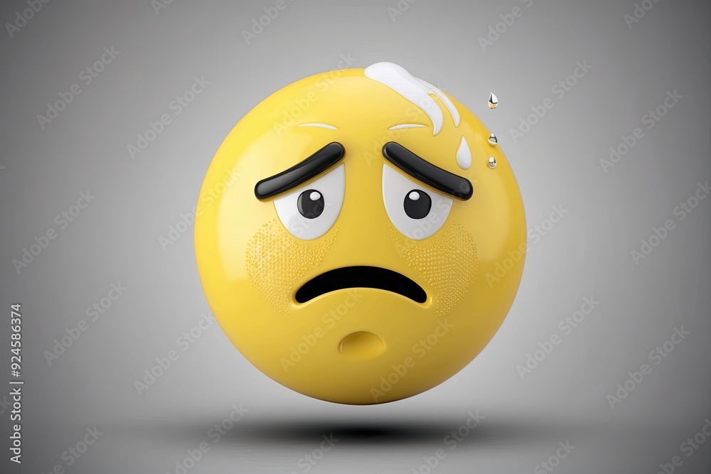 Fototapeta premium 3D Yellow Worried Emoticon Face with Sweat Expression Icon