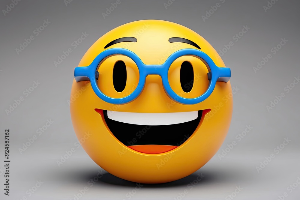 Brightly Smiling Emoji with Glasses in Eye-Catching 3D Design Brightly Smiling Emoji with Glasses in Eye-Catching 3D Design