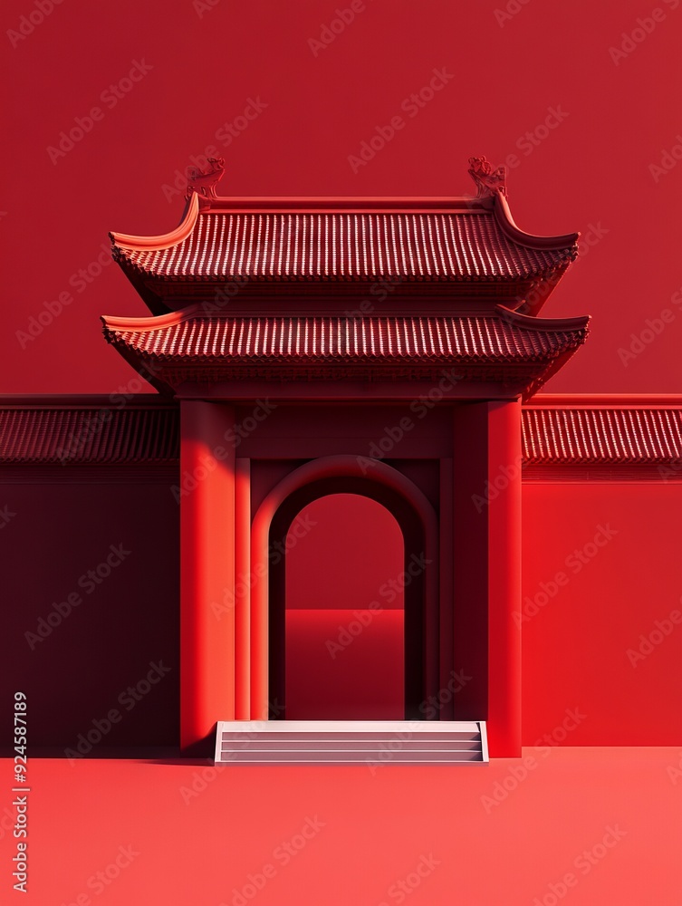 Posters of minimalist Tang Dynasty architectural forms, Olympic atmosphere Posters of minimalist Tang Dynasty architectural forms, Olympic atmosphere